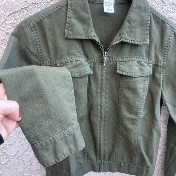 Geoffrey Beene Olive Green Linen Zip Jacket Size 4 - Picture 4 of 4